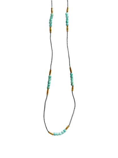 DEBBIE FISHER | Clear Seed, Gold Vermeil and Amazonite Beads w/ Gold Fill Clasp Necklace