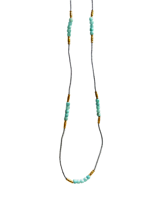 DEBBIE FISHER | Clear Seed, Gold Vermeil and Amazonite Beads w/ Gold Fill Clasp Necklace