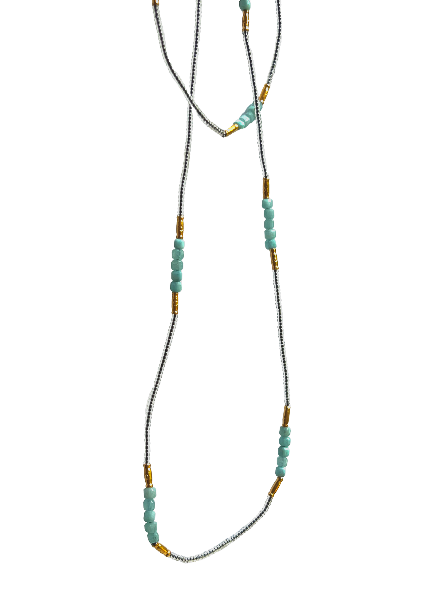 DEBBIE FISHER | Clear Seed, Gold Vermeil and Amazonite Beads w/ Gold Fill Clasp Necklace
