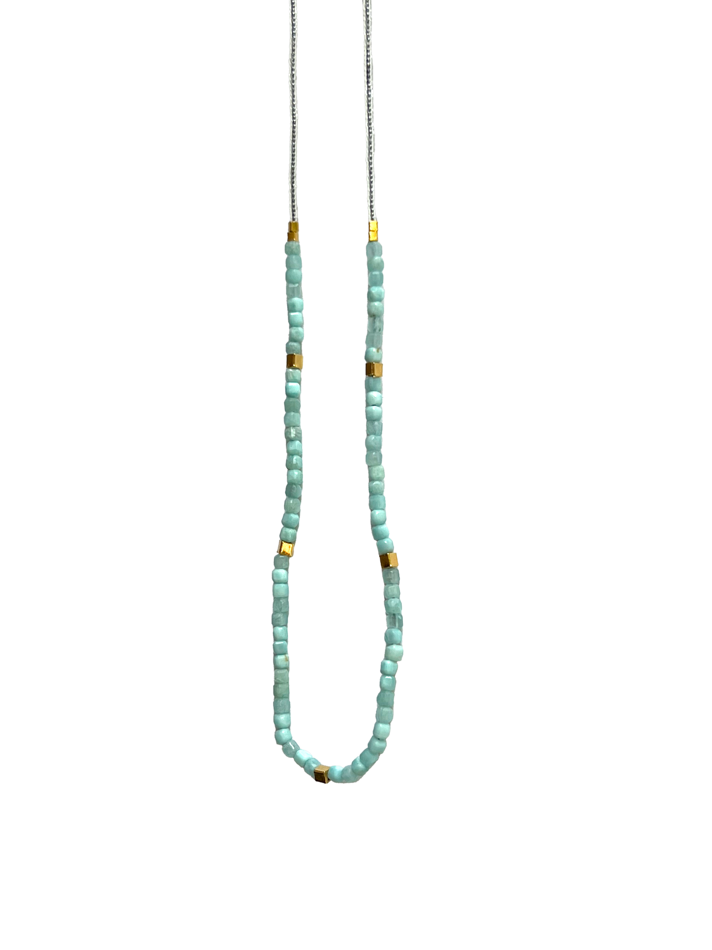 DEBBIE FISHER | Clear Seed, Gold Vermeil and Amazonite Beads w/ Gold Fill Clasp Necklace