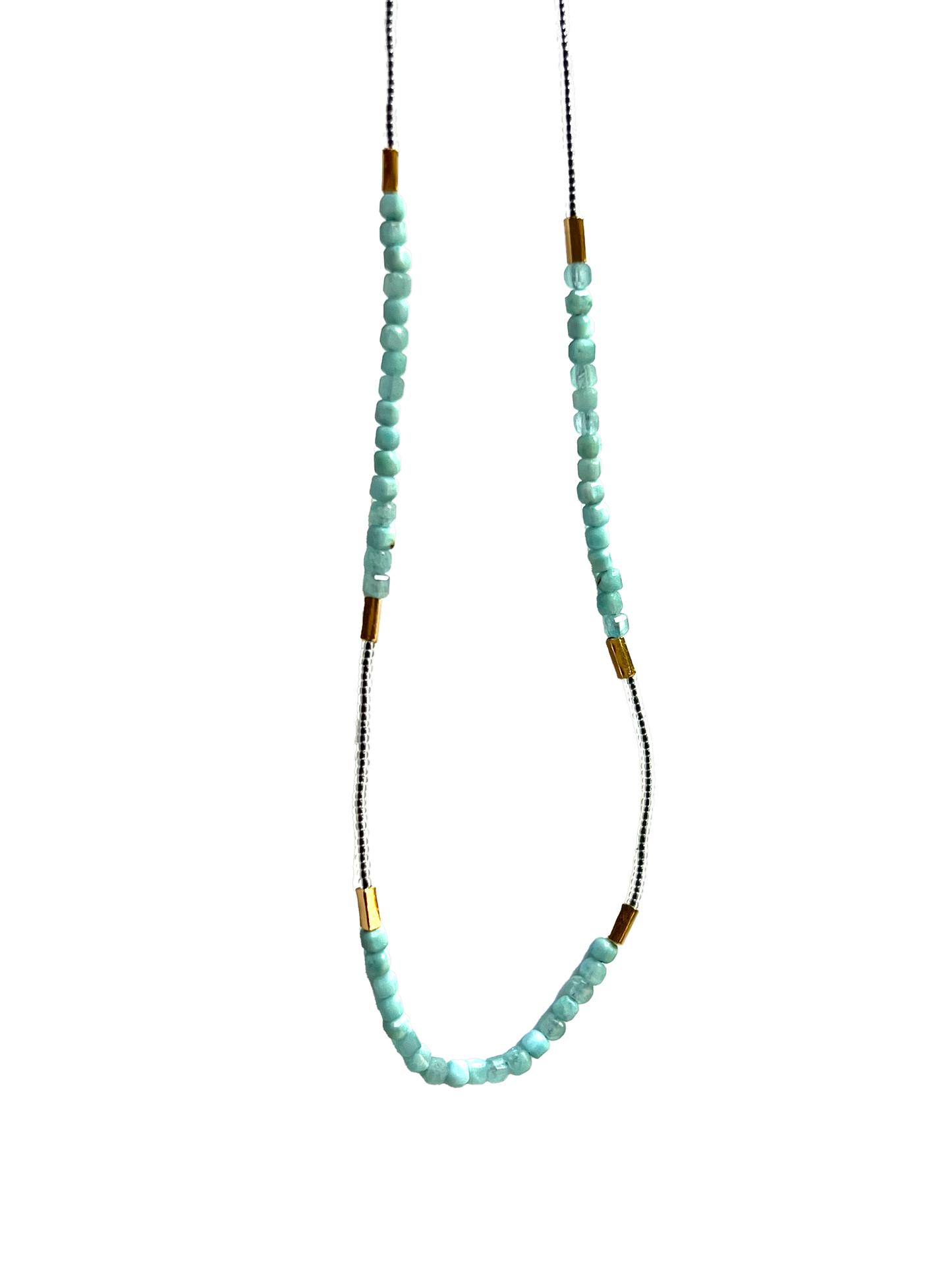 DEBBIE FISHER | Clear Seed, Gold Vermeil and Amazonite Beads w/ Gold Fill Clasp Necklace