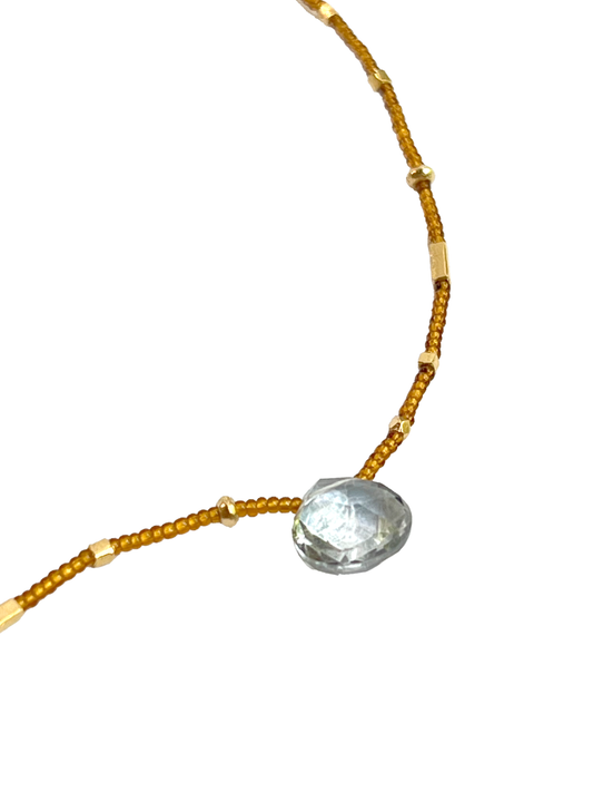 DEBBIE FISHER | Amber Seed, Gold Vermeil and Whisky Quartz Beads w/ Gold Fill Clasp Necklace