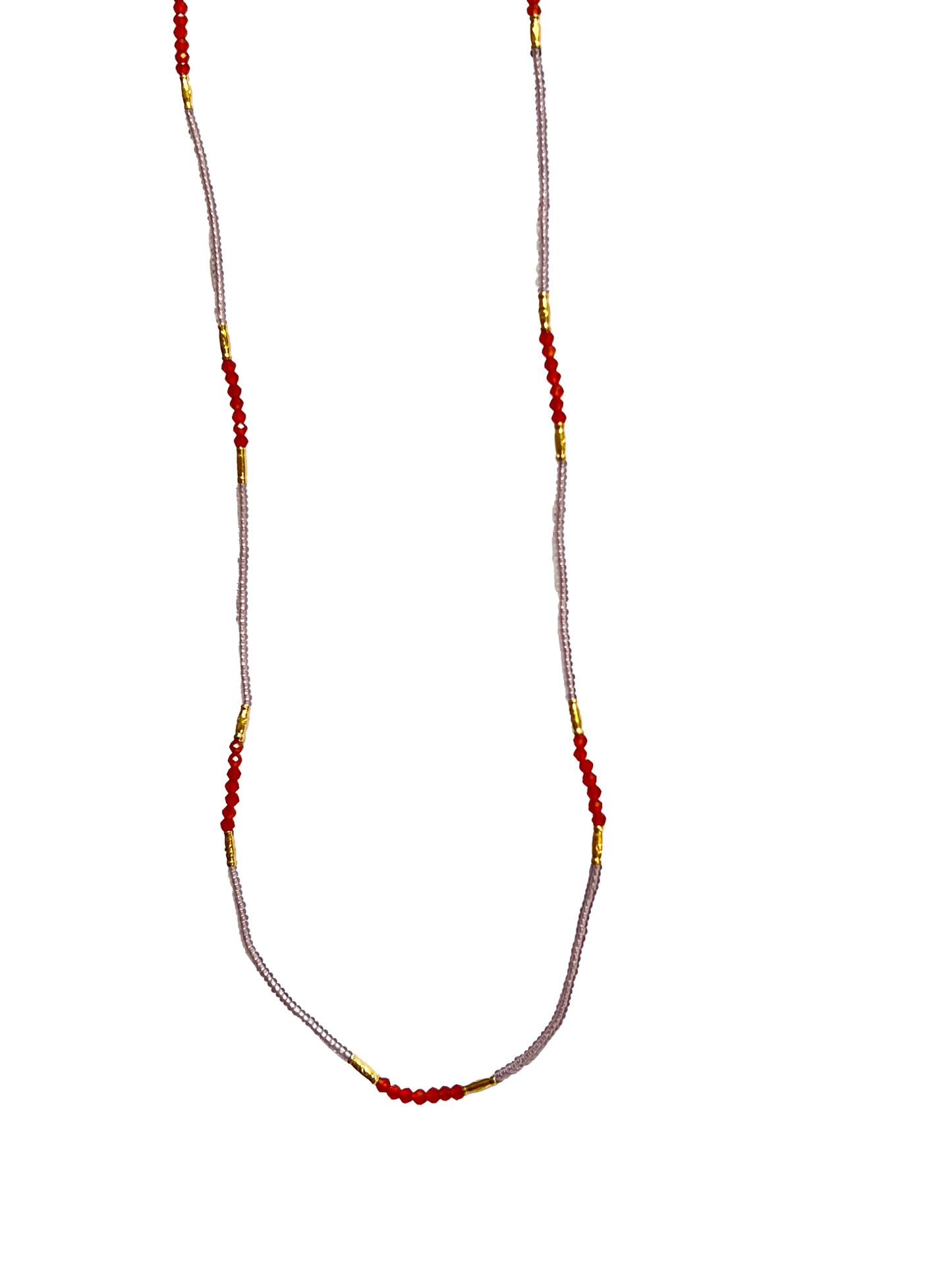 DEBBIE FISHER | Clear Pink Seed, Carnelian and Gold Vermeil Beads w/ Gold Fill Clasp Necklace
