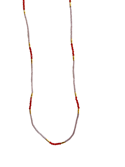 DEBBIE FISHER | Clear Pink Seed, Carnelian and Gold Vermeil Beads w/ Gold Fill Clasp Necklace