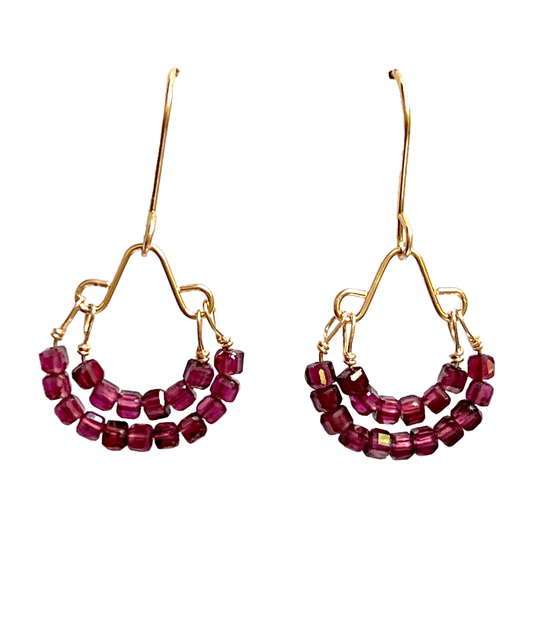 Debbie Fisher | Garnet beads on gold fill wire Earrings