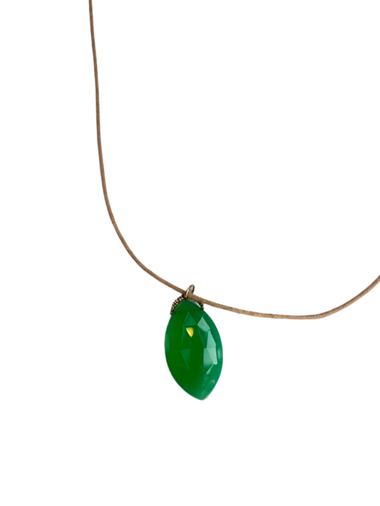 Danielle Welmond |  Woven Gold Cord Bale with Chrysophase Marquise Drop on Cord