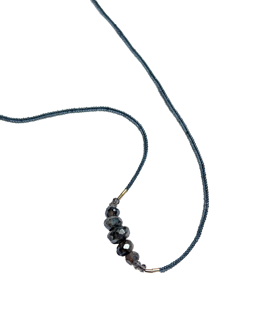 Debbie Fisher | Grey Seed Beads with Mystic Labradorite Center Necklace