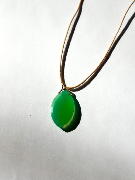 DANIELLE WELMOND |  Woven Gold Cord Bale with Chrysophase Marquise Drop on Cord