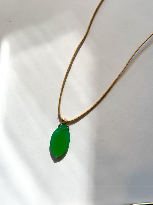 DANIELLE WELMOND |  Woven Gold Cord Bale with Chrysophase Marquise Drop on Cord