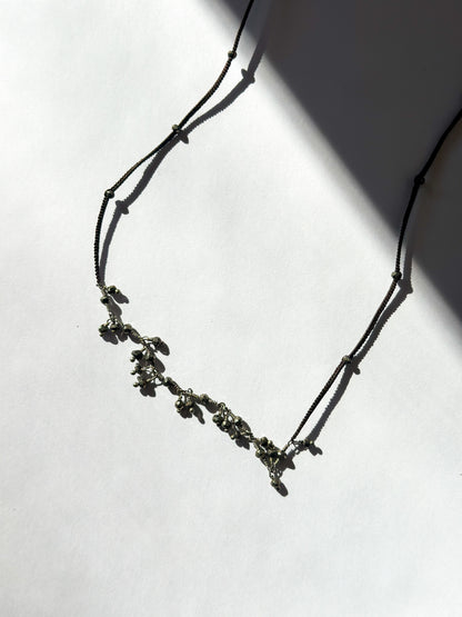 DANIELLE WELMOND | Woven Dark Brown Silk Cord w/ Silver Chain and Pyrite