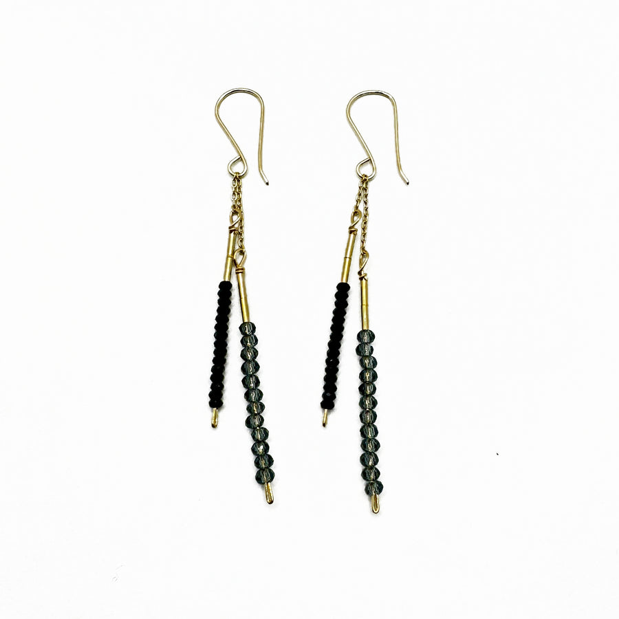 Grey Seed, Black Spinel on Gold-fill Wire Earring