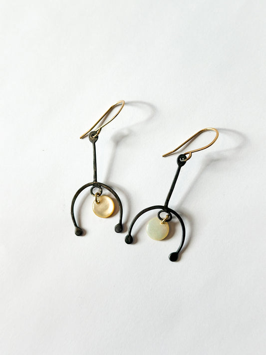 JADEWATER DESIGN | Oxidized Horseshoe Drops with White Center Drops