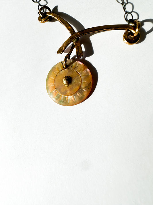 JADEWATER DESIGN | Antique White Carved Button with Gold Center on Curved Gold Handles