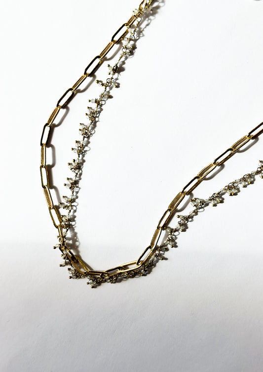 ROBIN HALEY | Necklace - 14kt Gold Plated Paperclip Chain layered with London Blue Topaz
