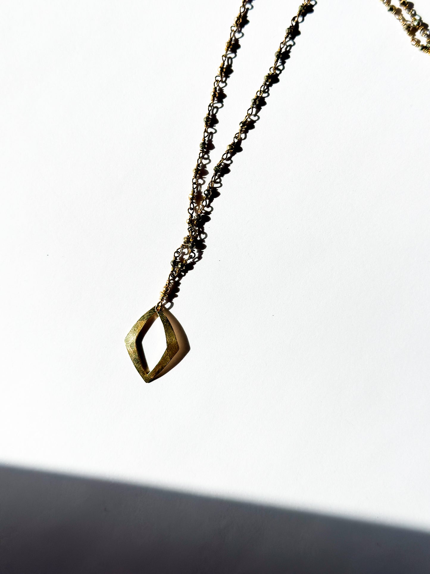 ROBIN HALEY | 14K Gold Plated Scalloped Necklace w/ Pyrite Gemstone Beads Necklace