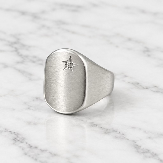 SONJA FRIES | Sterling Silver Signet Ring W/ Inlaid Diamond