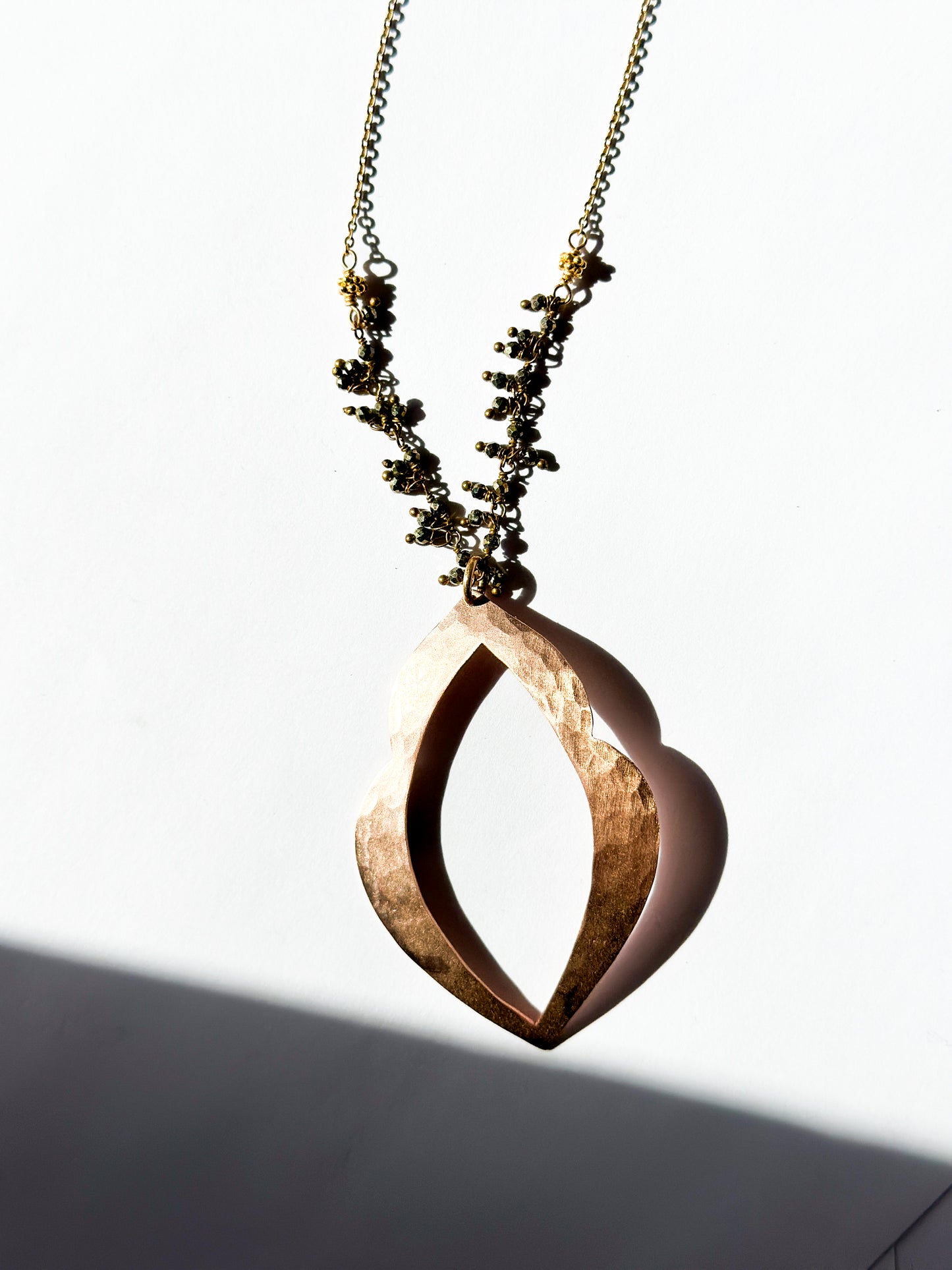 ROBIN HALEY | 14K Rose Gold Plated Scalloped Necklace w/ Pyrite Gemstone Beads Necklace