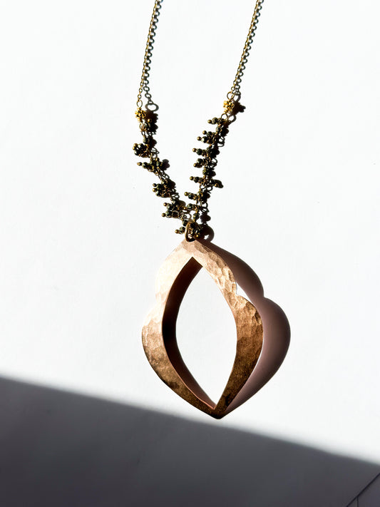 ROBIN HALEY | 14K Rose Gold Plated Scalloped Necklace w/ Pyrite Gemstone Beads Necklace