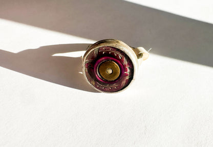 JADEWATER DESIGN | Fuchsia Carved Ring with Gold Fill and Silver Center