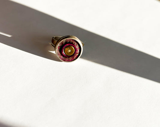 JADEWATER DESIGN | Fuchsia Carved Ring with Gold Fill and Silver Center