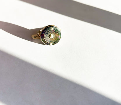 JADEWATER DESIGN | Dark Abalone Ring with Two Rivets and Silver Ball