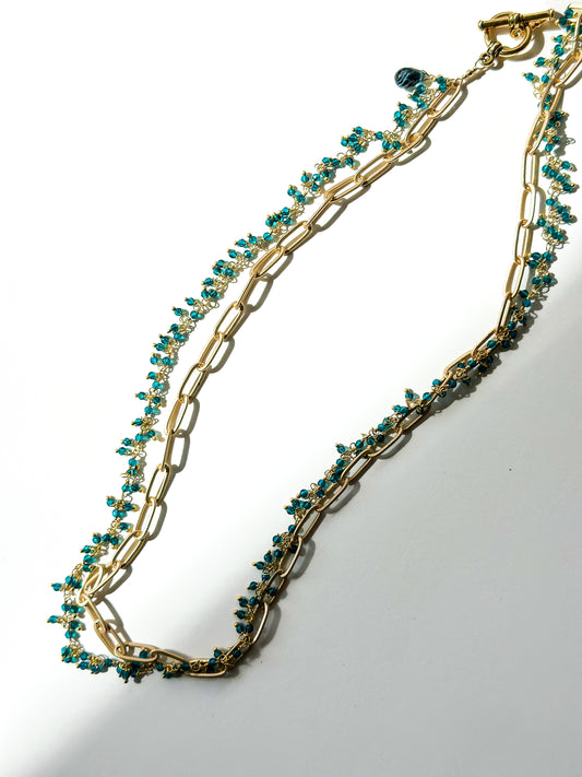 ROBIN HALEY | 14K Gold Plated Paperclip Chain layered with London Blue Topaz