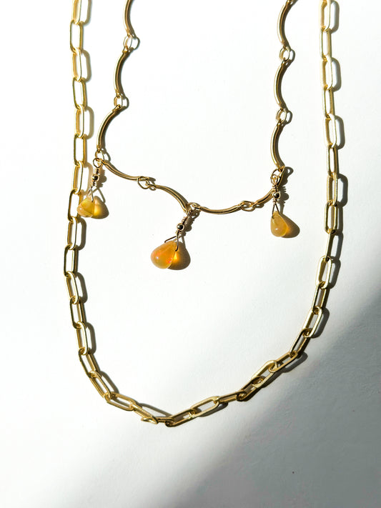 ROBIN HALEY | 14K Gold Plated Double Chain w/ triple Ethiopian Opals