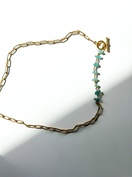 ROBIN HALEY | 14K Gold Plated Paperclip Chain & Apaptite Gemstone Necklace
