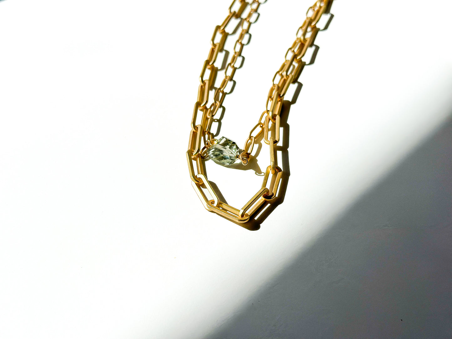 ROBIN HALEY | Paperclip Chain Necklace with Green Amethyst