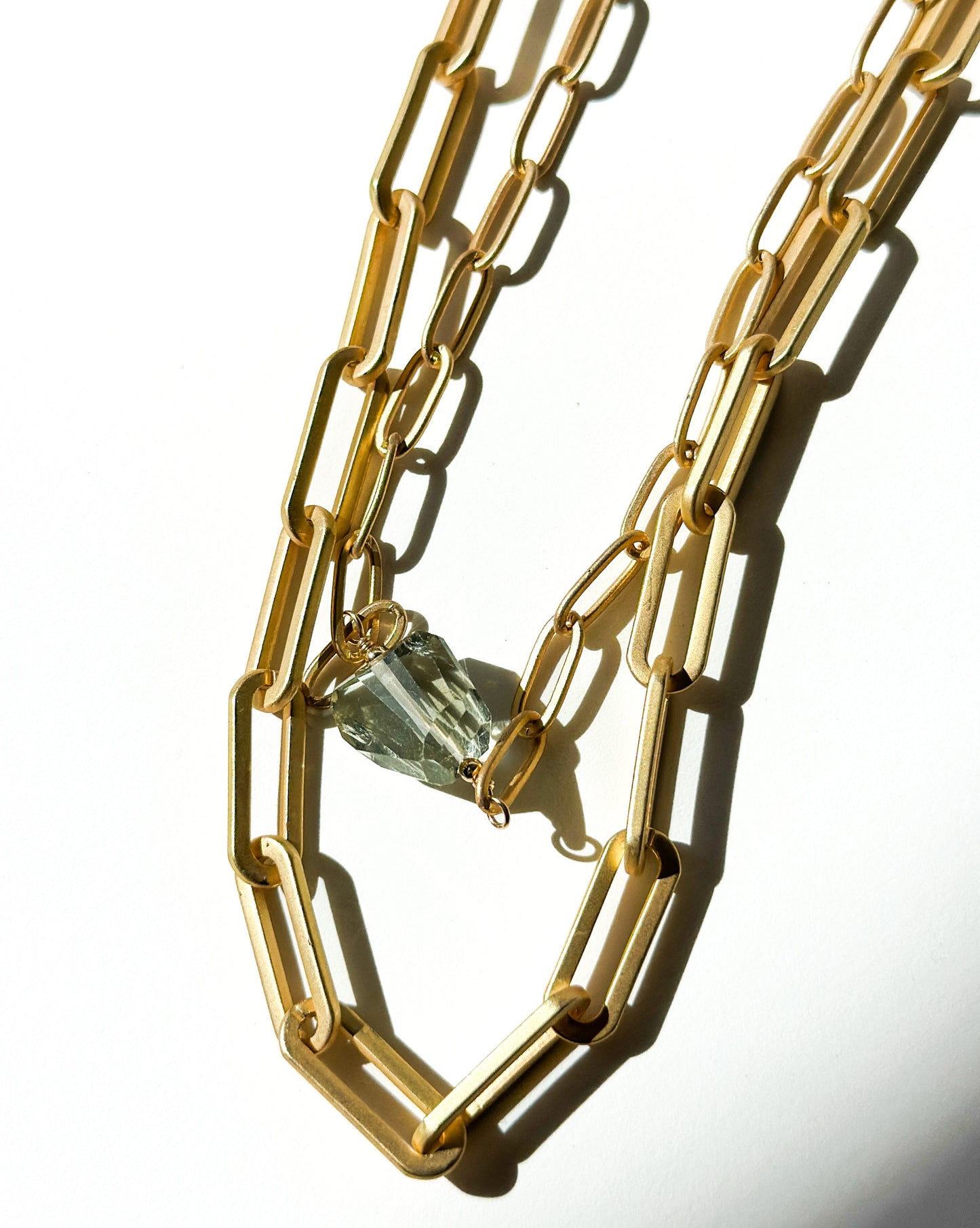 ROBIN HALEY | Paperclip Chain Necklace with Green Amethyst