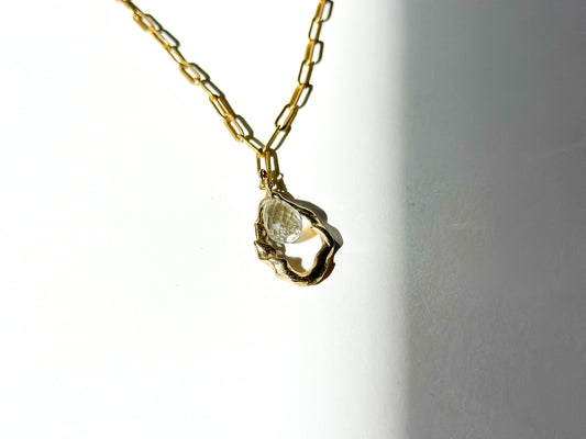 ROBIN HALEY | 14K Gold Plated Paperclip Chain w/ Handmade twist & Green Amethyst Center
