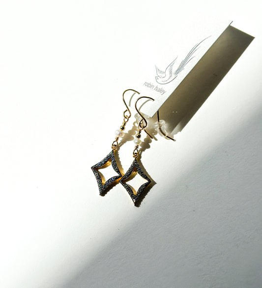 ROBIN HALEY | 14K Gold Plated Diamond shaped earring w/ White Topaz