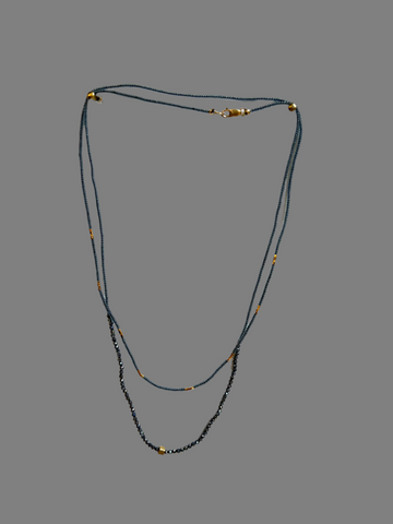 Debbie Fisher | Grey Seed, Gold Vermeil and Black Spinel Beads with Gold Fill Clasp Double Necklace