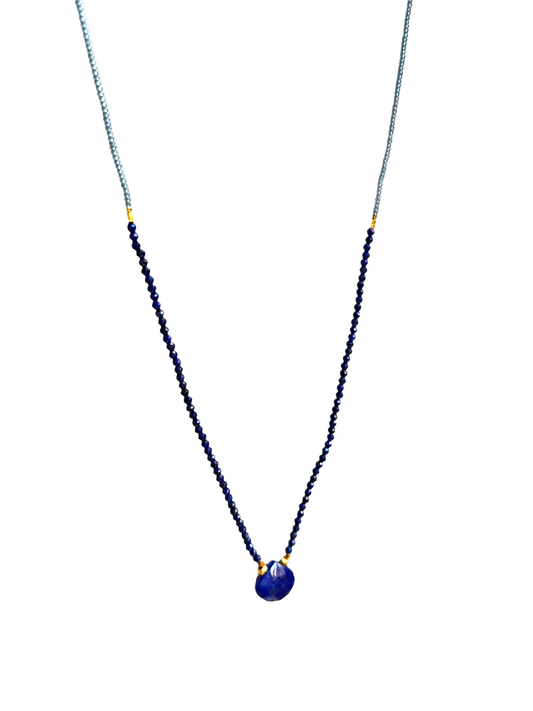 DEBBIE FISHER | Grey Seed, Gold Vermeil, and Lapis Beads with Gold Fill clasp Necklace