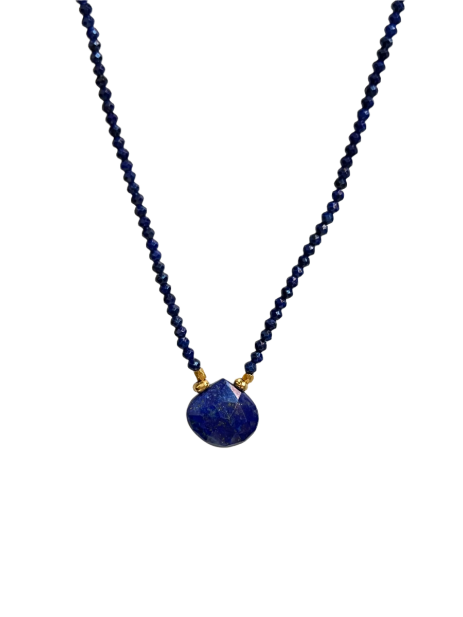 Debbie Fisher | Lapis Stone with Grey Seed Beads & Gold