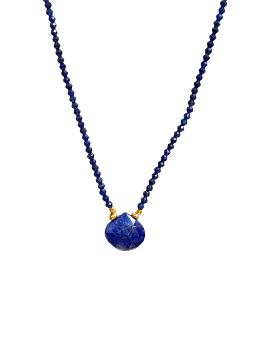 DEBBIE FISHER | Grey Seed, Gold Vermeil, and Lapis Beads with Gold Fill clasp Necklace