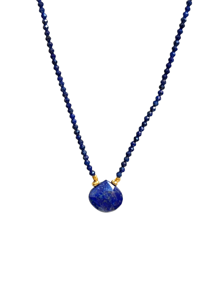 Debbie Fisher | Grey Seed, Gold Vermeil, and Lapis Beads with Gold Fill clasp Necklace