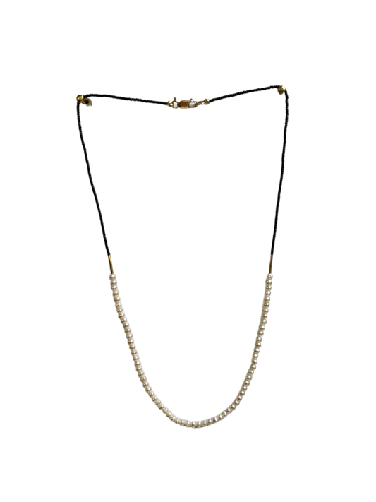 DEBBIE FISHER | Black Seed, Gold Fill and White Pearl Choker Necklace