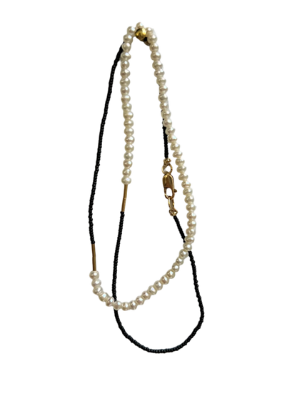 DEBBIE FISHER | Black Seed, Gold Fill and White Pearl Choker Necklace