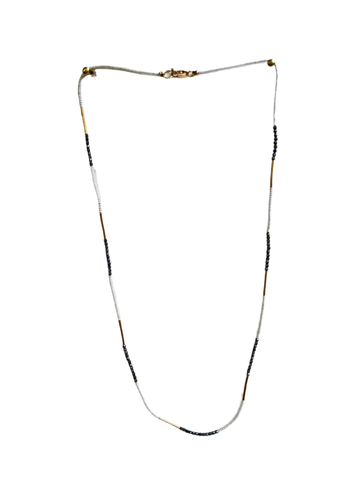 Debbie Fisher | White Seed with Gold Fill and Black Spinel Beads Necklace