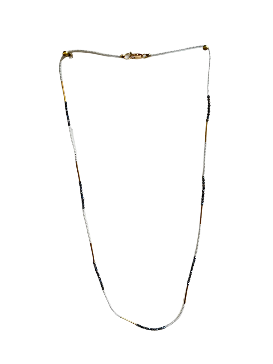 Debbie Fisher | White Seed with Gold Fill and Black Spinel Beads Necklace