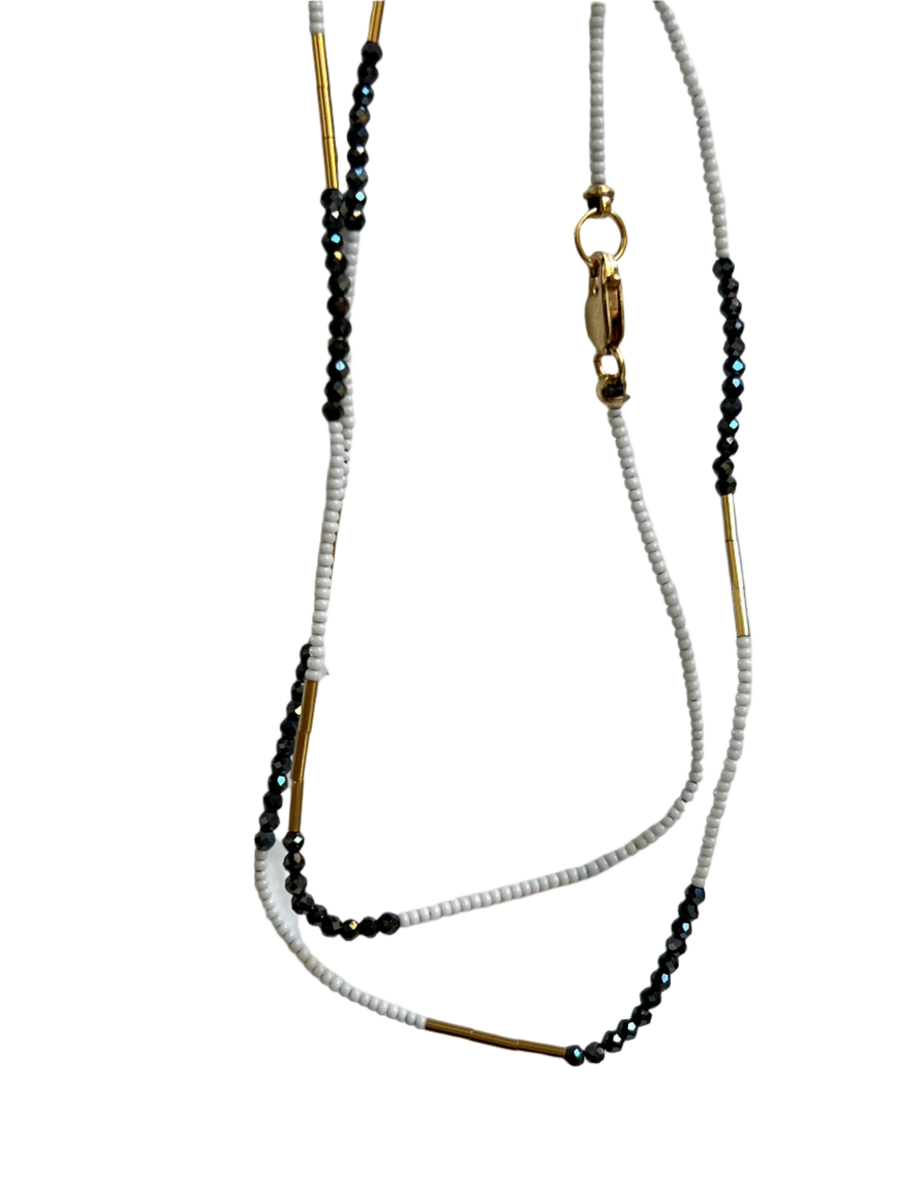 Debbie Fisher | White Seed with Gold Fill and Black Spinel Beads Necklace