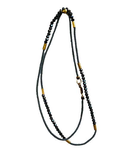 DEBBIE FISHER | Grey Seed, Gold Vermeil and Black Spinel Beads