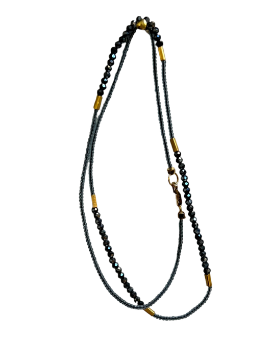 DEBBIE FISHER | Grey Seed, Gold Vermeil and Black Spinel Beads