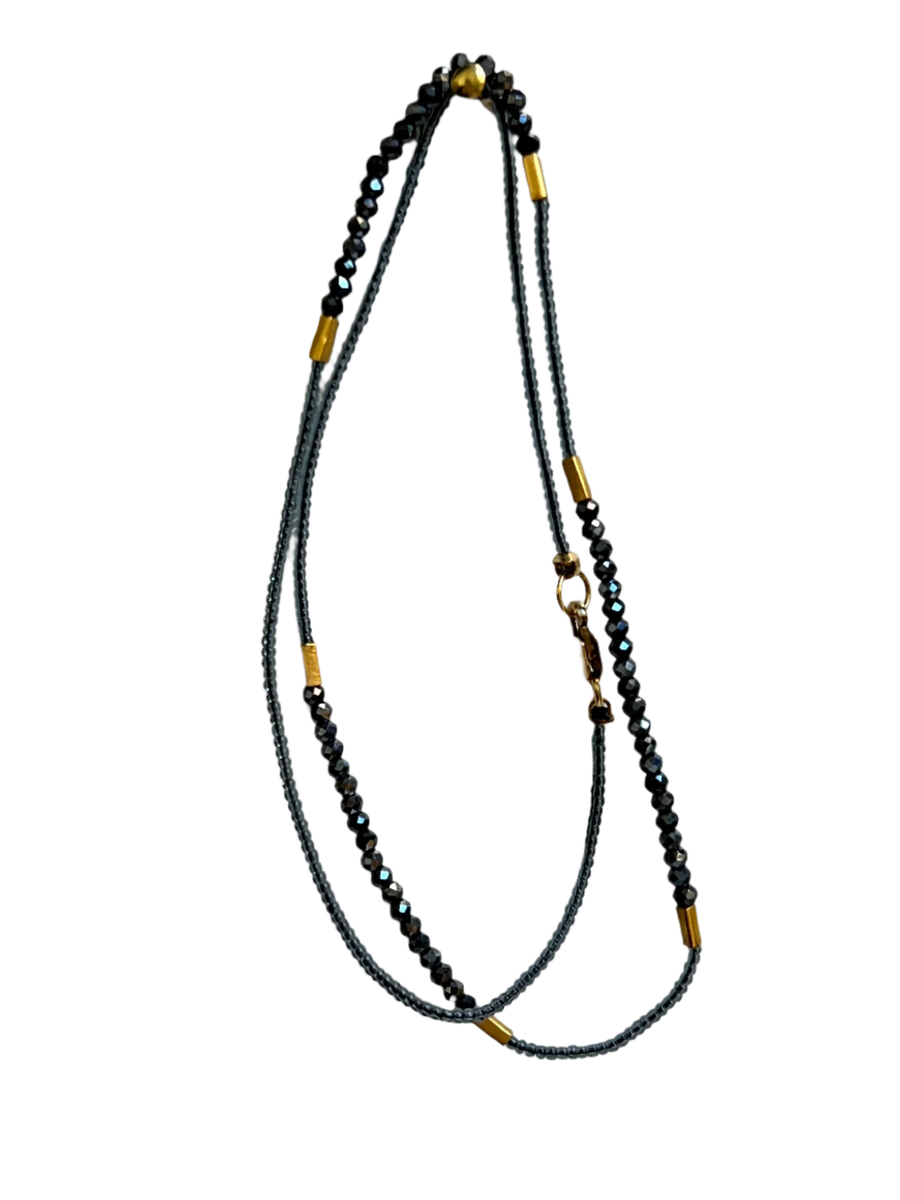 Debbie Fisher | Grey Seed, Gold Vermeil and Black Spinel Beads