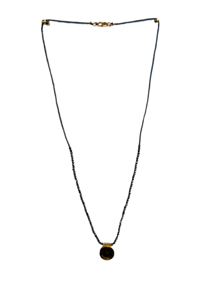 DEBBIE FISHER | Grey Seed, Black Spinel and Gold Vermeil Charm Necklace