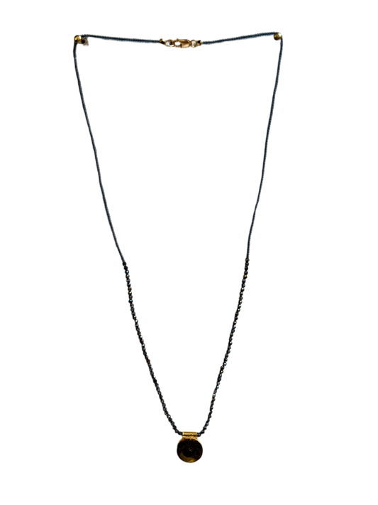 DEBBIE FISHER | Grey Seed, Black Spinel and Gold Vermeil Charm Necklace