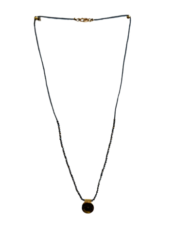 Debbie Fisher | Grey seed, black spinel and gold vermeil charm necklace