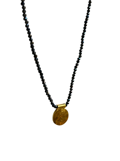 DEBBIE FISHER | Grey Seed, Black Spinel and Gold Vermeil Charm Necklace