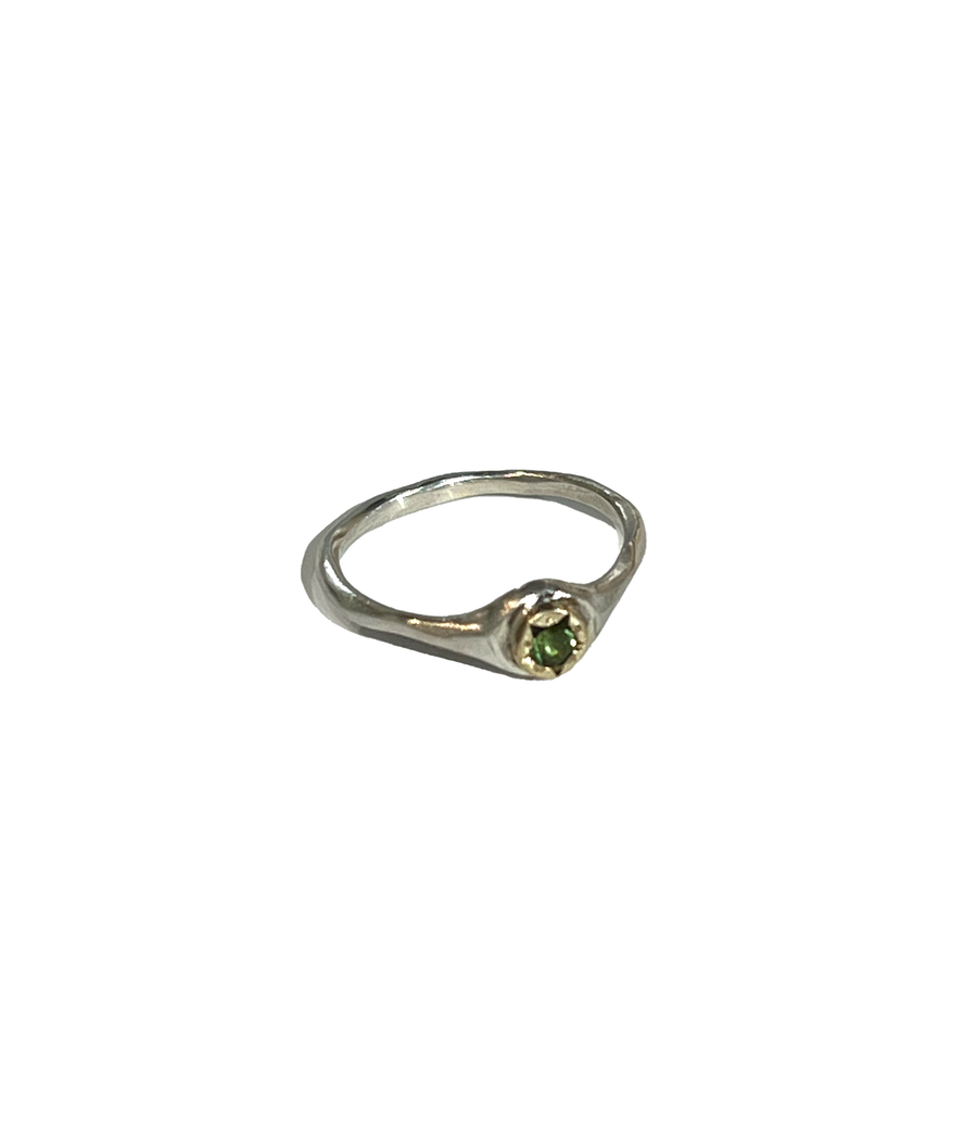 Sonja Fries | Sterling silver ring with 10k halo and tourmaline stone